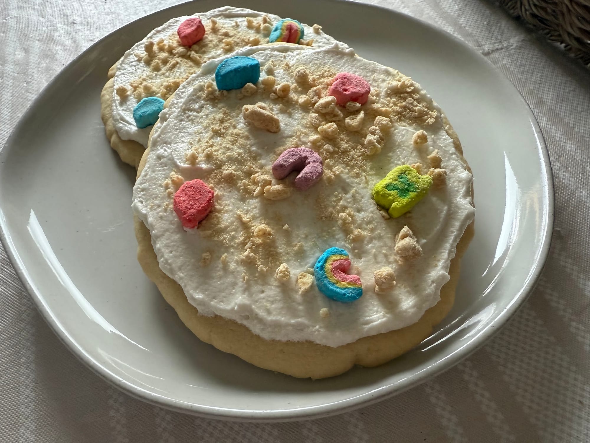 Lucky Charms Sugar Cookies with Cereal Milk Frosting